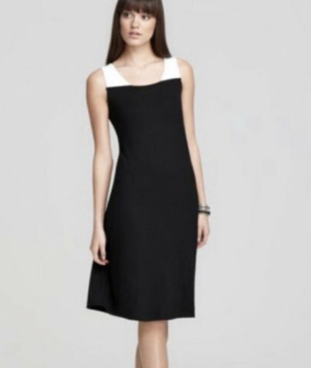 Eileen Fisher Dress Knee Length Colorblock Black & White Sleeveless Shift, XS